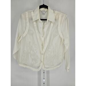 VTG 1990s Sellecca Womens Sz 14 Long Sleeve Dress Shirt Sheer Vest Combo Ivory
